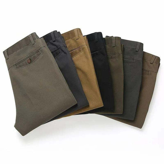 Autumn Middle-aged Men's Cotton Casual Pants Men's High Waist Straight Trousers Casual Men's Trousers