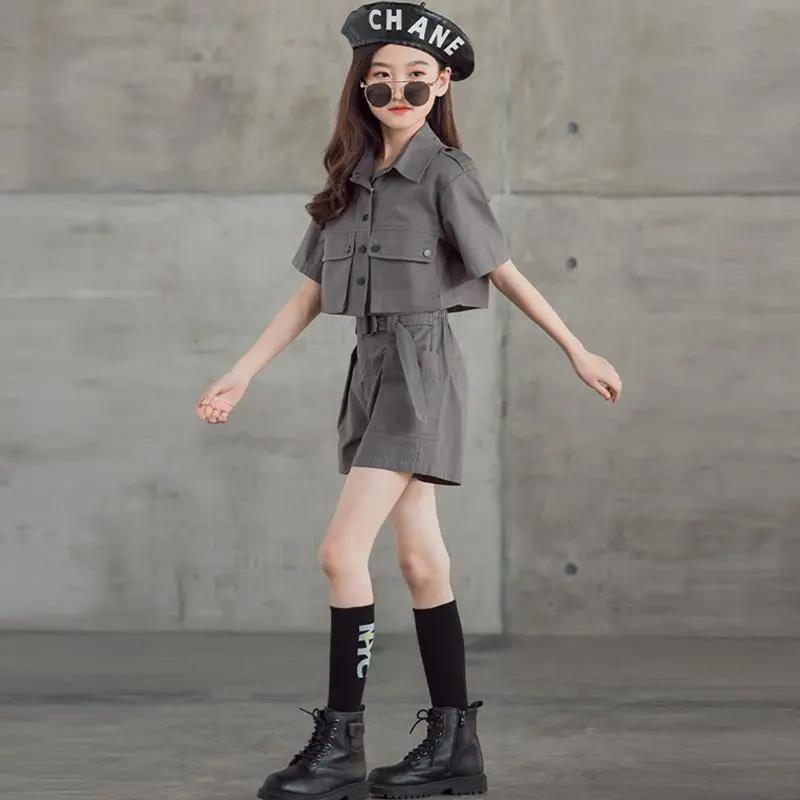 Girls Personality Suit Fashion Trend Heavy Tooling Short-sleeved Two-piece Suit Western Style Parent-child Summer