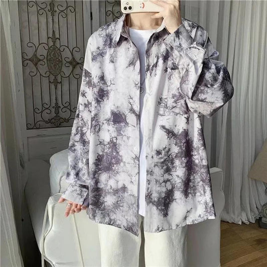 Tie-dye Shirt Summer Sunscreen Clothing Jacket Male Ins Cool Breathable Trend Ruffian Handsome Breathable Loose Long-sleeved Thin Section