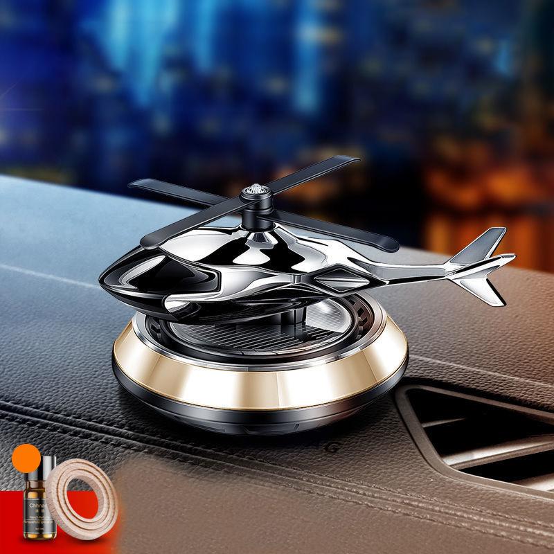 Helicopter Shape Solar Aroma Diffuser Car Decoration Ornaments Aluminum Alloy Solar Rotating Aircraft Car Accessories