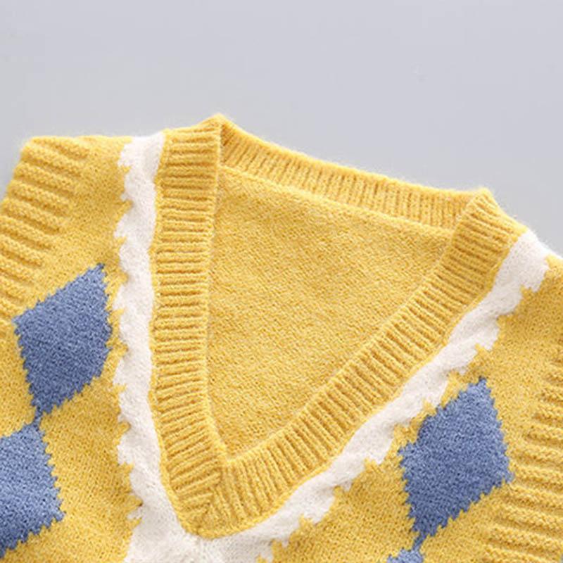 Baby Casual Autumn Clothes Sweater Vest Three-piece Set Printing Contrast Color Design Korean Version Spring and Autumn Children's Suit