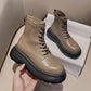 Autumn and Winter Leather Sponge Cake Thick-soled Martin Boots Thin Plush Boots Heightening Short Velvet Boots All-match