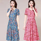 Women's Plus Size Loose Long Print Dress Slim V-neck A-Line Skirt