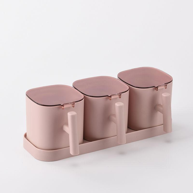 Home & Kitchen 3 Grids Separable Transparent Kitchen Sugar Spice Salt Jar Seasoning Storage Box