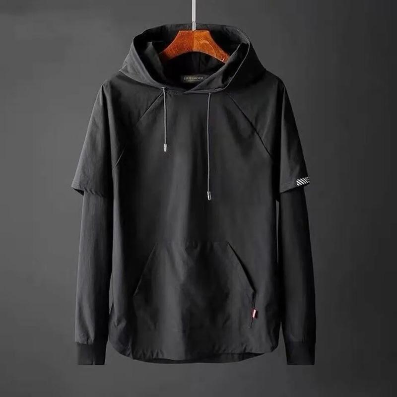Sweater Men's Loose Hooded Fake Two-piece Autumn Boutique Long-sleeved Large Size Black Pullover Clothes