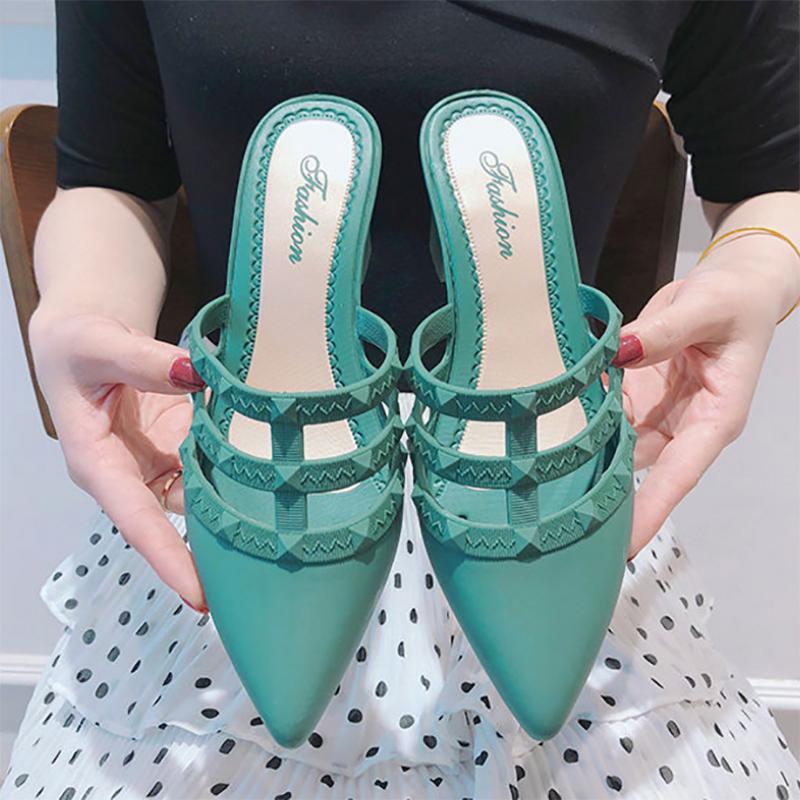 Summer Lazy Casual Fashion Thick Heel Sandals and Slippers Female Pointed Toe Korean Style Slope with Social Wear