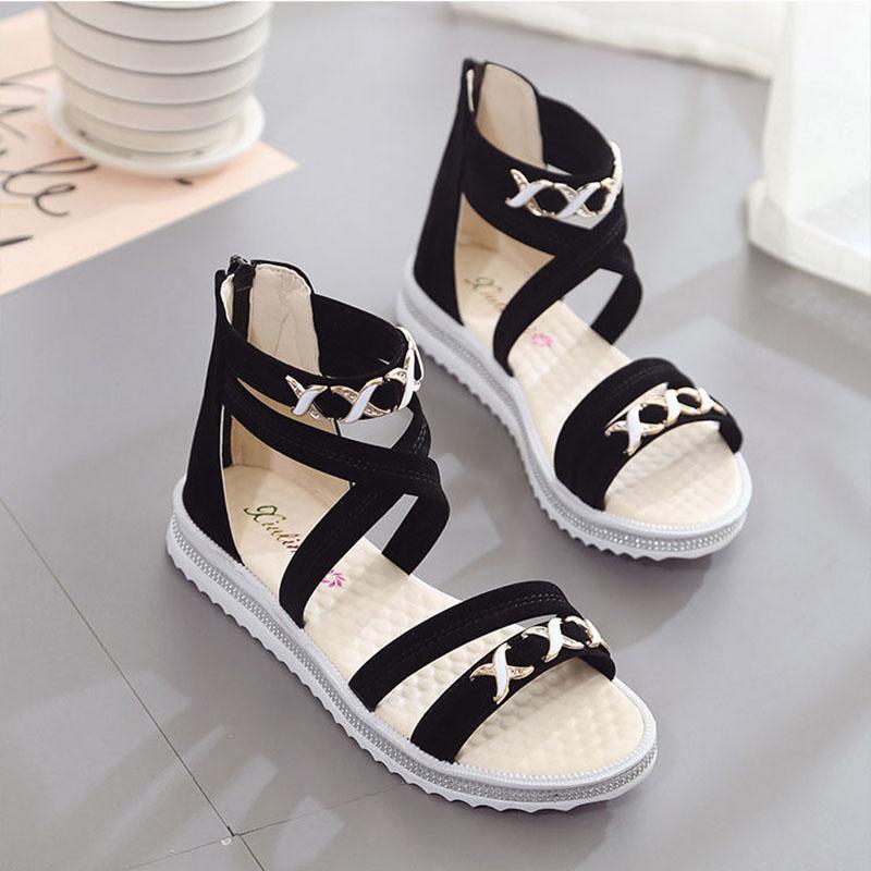 Women's Summer Flat Sandals Student Korean Style All-match Mid-heel Wedges Beach Shoes Bohemian Fairy Shoes