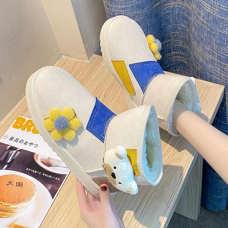 Color-blocking Snow Boots Women's Autumn and Winter Plus Velvet Cotton Shoes Thick-soled Waterproof Non-slip Short Boots