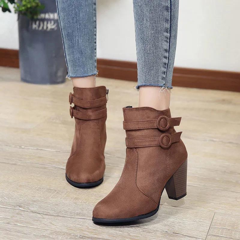 Martin Boots Women's Winter Thick Heel Large Women's Shoes Short Tube Women's Shoes Warm Snow Boots Women Fashion Zipper Boots