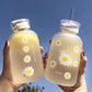 2 Lids Cute 500ml Daisy Clear / Frosted Borosilicate Glass Water Bottle | BPA FREE | High Quality Food Grade Material | Gifts for Her