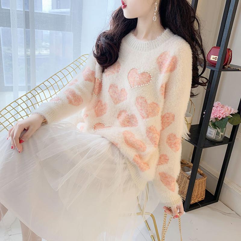 Long-sleeved Women's Knitted Sweater Student Girl Sweet Little Fresh Mink Fleece Sweater Top