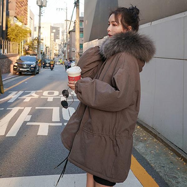 Winter Women's Tooling Parker Clothing Outdoor Fashion Loose Padded Jacket Mid-length Drawstring Slim Women's Padded Jacket