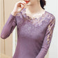 Large Size Women's Lace Shirt Long Sleeves Outer Wear Hollow Thin Inner Mesh Bottoming Shirt