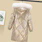 Winter White Duck Down Down Jacket Korean Style Large Fur Collar Cotton-padded Coat Thick Shiny Mid-length Hooded Down Coat