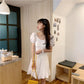 French Niche Dress with Wooden Ears Summer and Korean Version of The New Wild Waist Thin White Lace-up Short-sleeved Fairy Skirt
