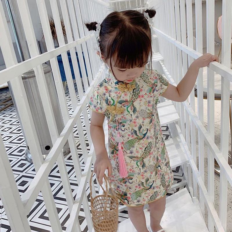 Children's Clothing Girls Spring and Summer Children's Self-cultivation Cheongsam Dress Princess Dress Chinese Style Retro Dress