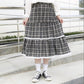 Lace Folds Plaid Skirt Girls Women High Waist A-line Mid-length Half Skirt Thin Daily Student School