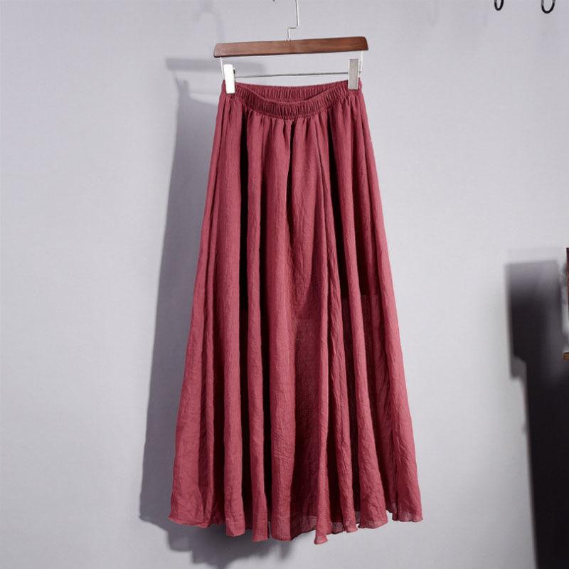 Vintage Women Cotton Linen Skirt High Waisted Elegant Sexy Solid White Black Pleated Skirts Female Maxi Skirts Women Long Skirts