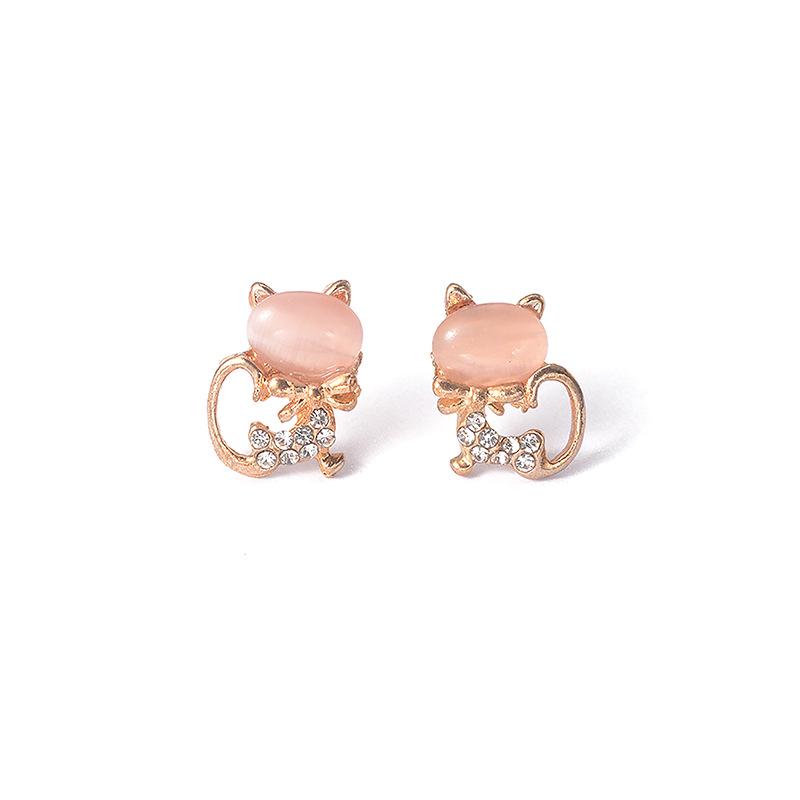 Opal Studs, Sparkling Cat Earrings, Cute Animal Ear Ornaments, Earrings