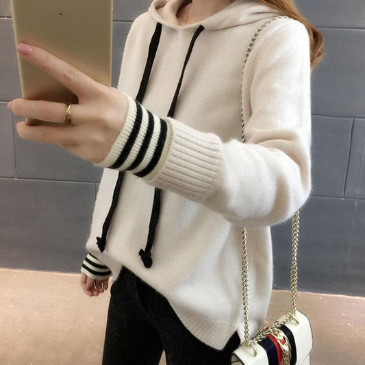 Spring and Autumn All-match Hooded Sweater Knit Korean Short Tops Fashion Casual Women's Jacket