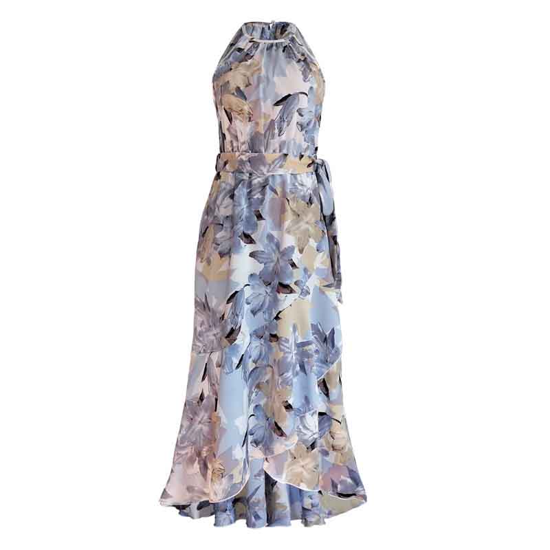 Summer Fashion Print Dress Sling Dress Casual Lace Up Waist