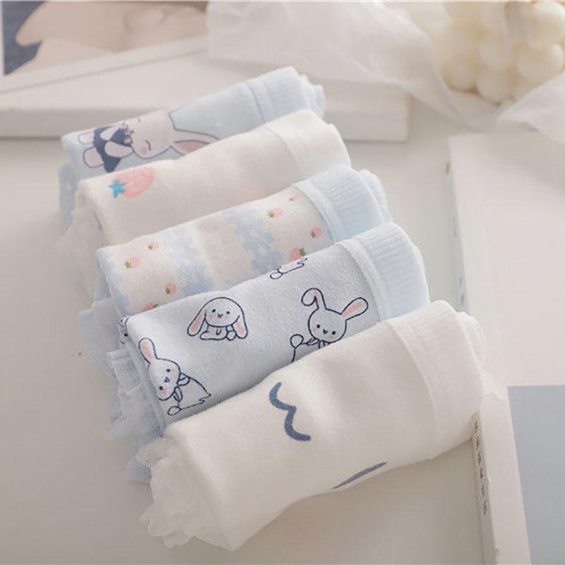 5 Pairs of Women's Plus Size Cotton Underwear Student Cartoon Breathable Cotton Crotch Underwear Girl Japanese Briefs