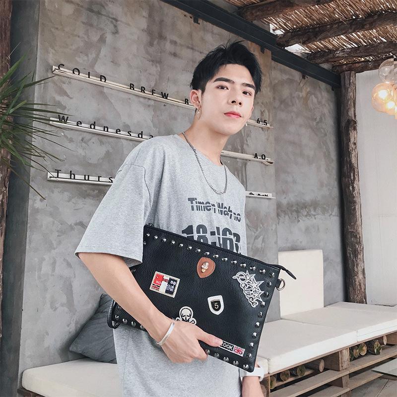 Business briefcase men rivet large-capacity anti-theft waterproof clutch shoulder bags computer bag