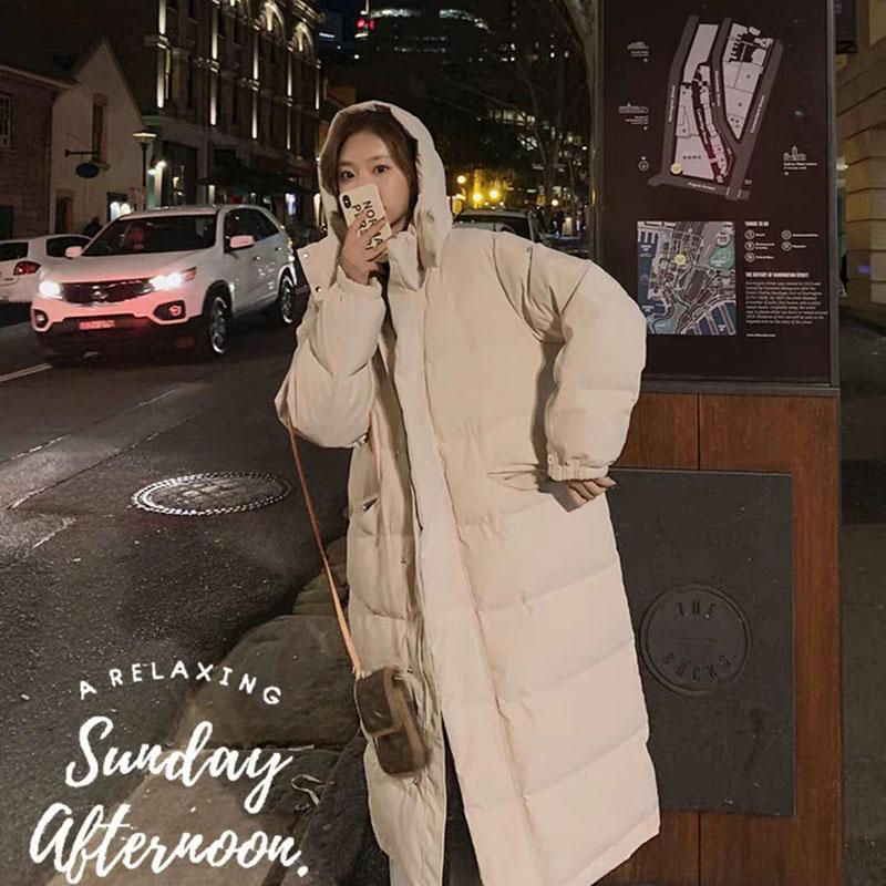 Winter Ins Style Leisure Free Complex Mid-length Solid Color Hooded Jacket Loose Large Size Female Down Padded Jacket