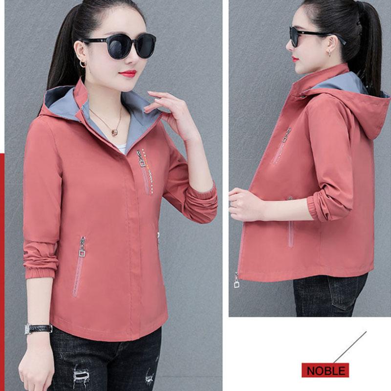 Reversible Wear Women Jacket Spring Hooded Coat Boutique Casual Windbreaker Soft and Comfortable Top Regular