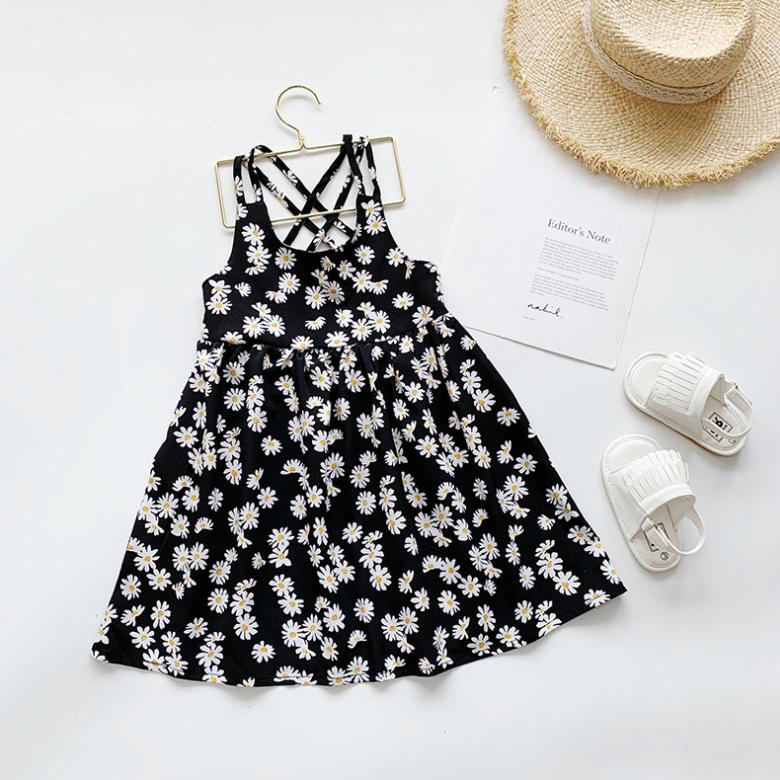 Children Dress Spring Summer Sling Kids Clothing  Baby Girls Clothing Broken Flowers Sleeveless Dress Girl