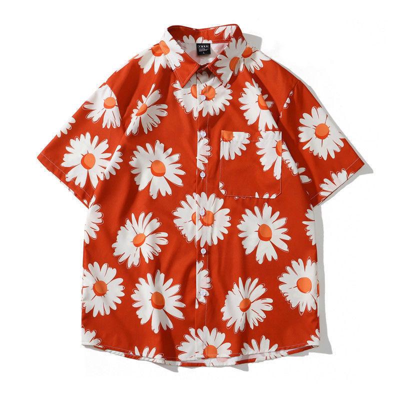 Summer Color Ink Bear Print Short-sleeved Shirt Loose-fitting Couple Shirt