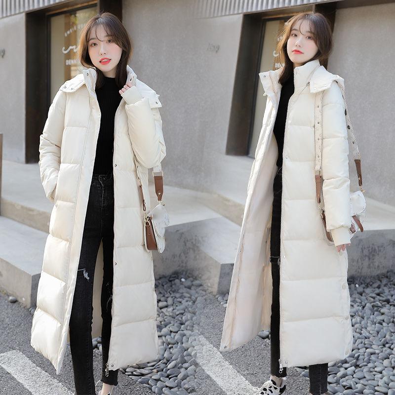 Stand-up Collar Hooded Down Jacket Padded Jacket Women Fall/winter Loose Padded Jacket Women Long Over-the-knee Padded Jacket Straight Slim Coat