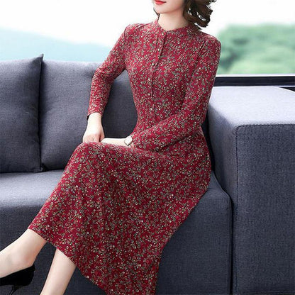 Large Size Long Sleeve Dress Middle-aged Women's Temperament Lady's Long Dress