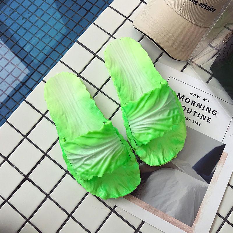 Slippers Female Summer Indoor Creative Cabbage Cute Soft Bottom Household Thick Bottom Bathroom Slippers Non-slip Parent-child Sandals and Slippers