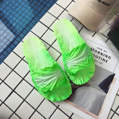 Slippers Female Summer Indoor Creative Cabbage Cute Soft Bottom Household Thick Bottom Bathroom Slippers Non-slip Parent-child Sandals and Slippers