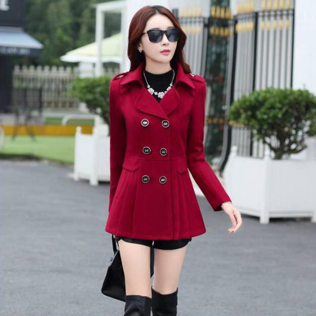 Winter Woolen Coat Women Double Breasted Overcoat Turn-down Collar Slim Outerwear Female Trench Coat