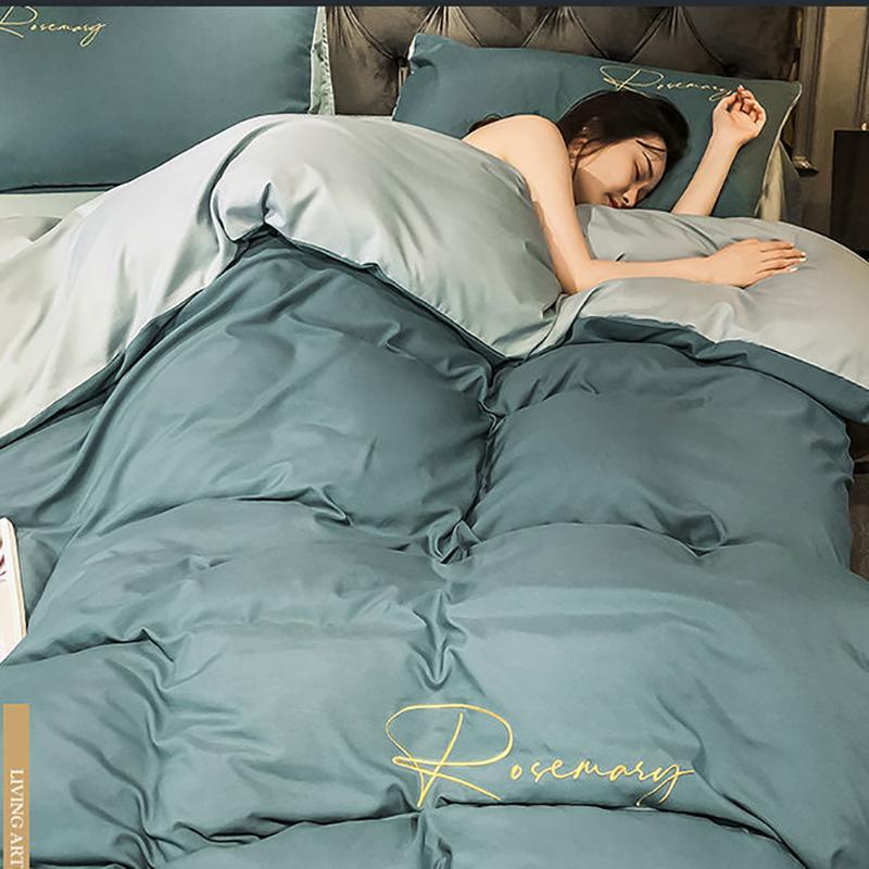 Fashion Luxury Four-piece Set Simple Bed Sheet Quilt Cover Pillowcase Bedding Embroidery Washed Cotton Sheets
