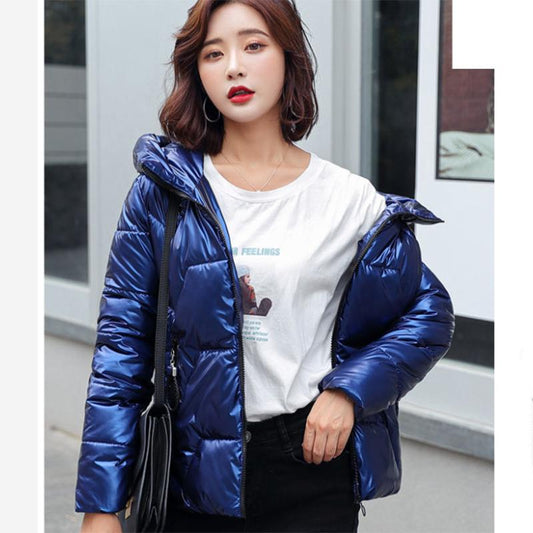 Glossy Short Women's Down Jacket Winter Korean Style Loose Cotton Clothes Casual Stand-collar Cotton Quilted Jacket