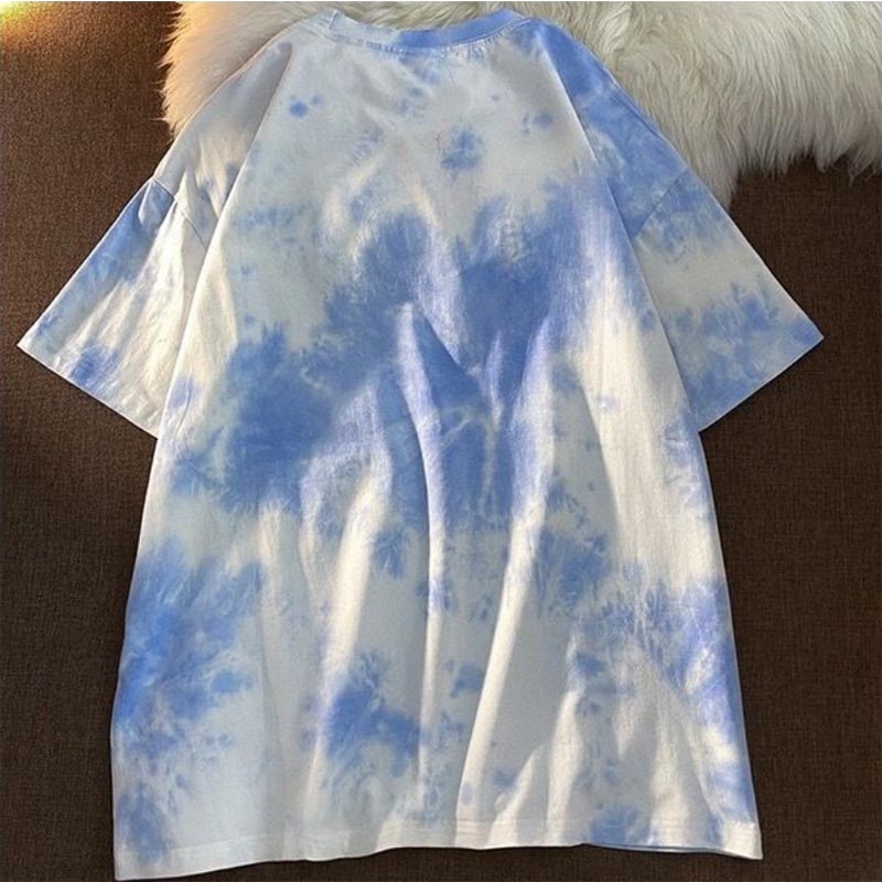 Tie-dye Short-sleeved Hip-hop Street Style Tops Neutral Summer Loose Half-sleeved Couples T-shirts Trendy