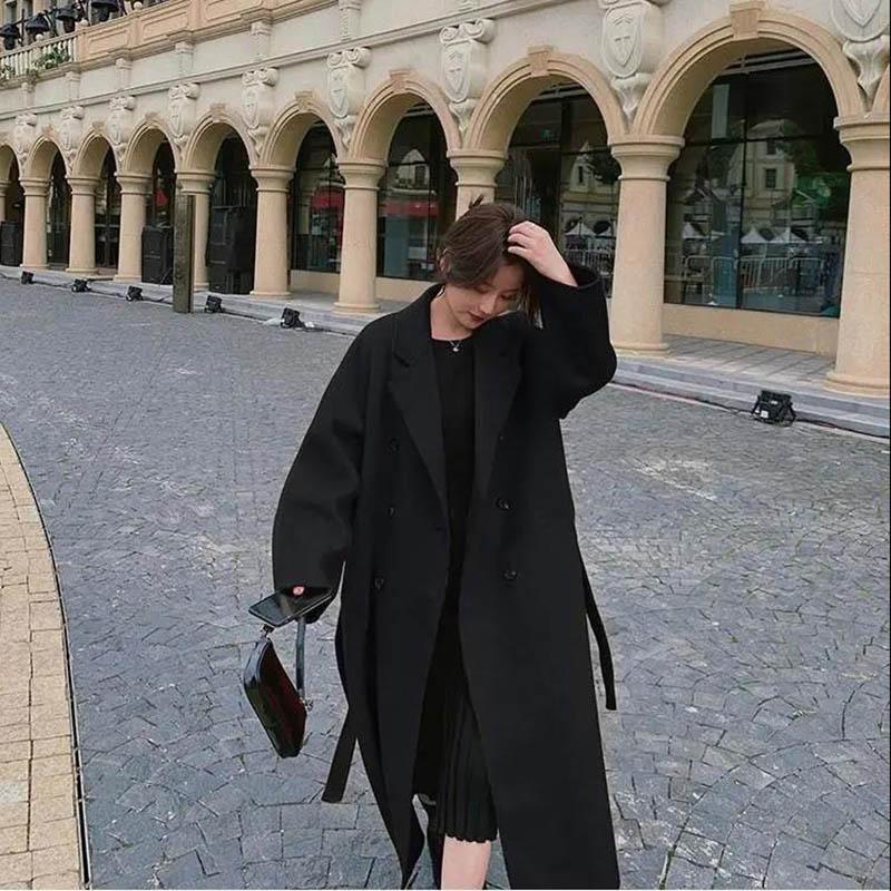 Women's Woolen Coat Mid-length Loose Hepburn Style Woolen Coat