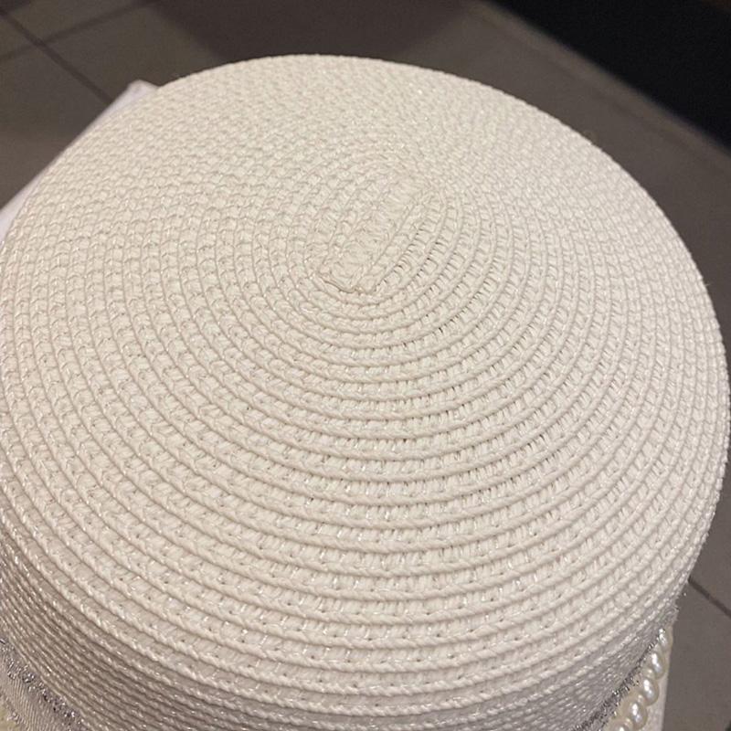 Women's Summer Hat Elegant Pearl Bucket Hat Rhinestone M Mark Retro Basin Hat Shade Straw Hat Luxury Top Hat