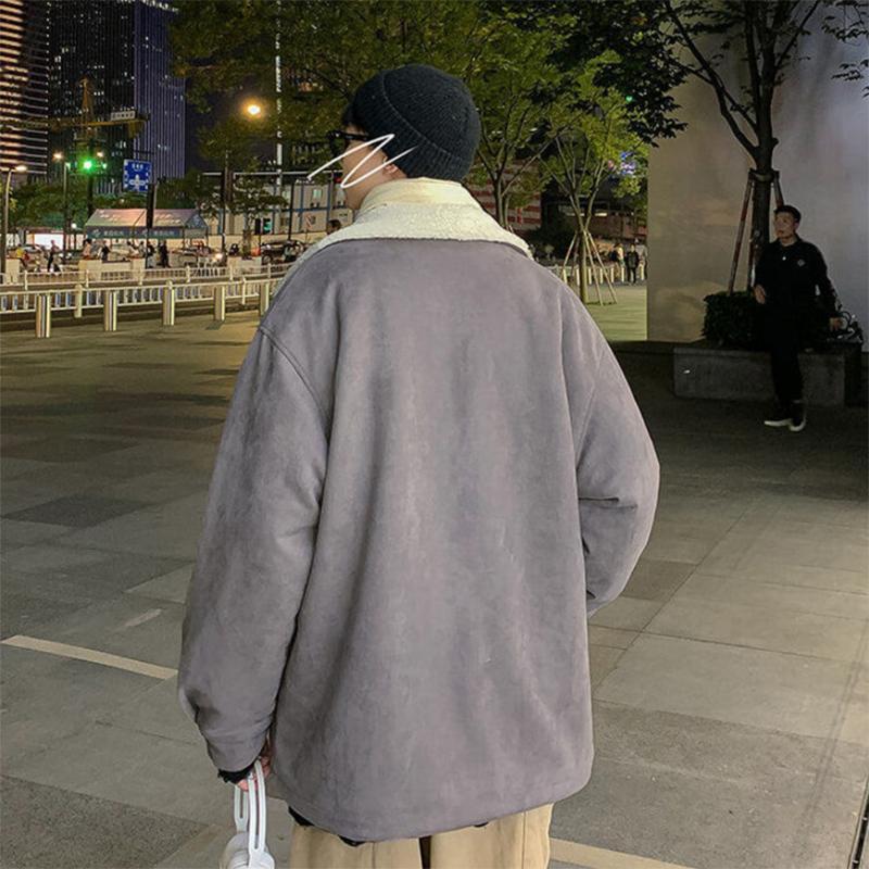 Men's Cotton Winter Thicker Loose Trend Cotton Clothes Korean Student Lamb Wool Solid Color Casual Jacket