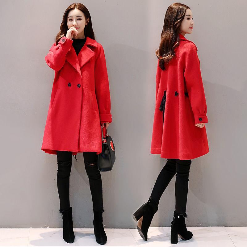 Winter and Spring Women's Mid-length Woolen Coat Fashionable Loose Popular Woolen Coat
