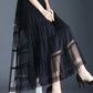 Three-layer Large Swing Mesh Skirt Women's Spring and Summer A-line Pleated Cake Skirt Lace Edge Drape Long Skirt Solid Color Gauze Skirt