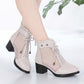 Summer Sandals Women's Mesh Mid-heel Thick with Baotou Fish Mouth Single Shoes Versatile Hollow High-heeled Ladies Cool Boots