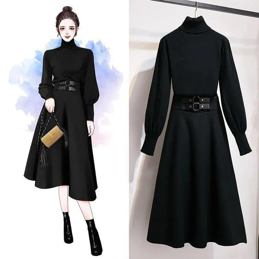 Set Autumn Winter Turtleneck Sweater Knit Sweater College Style Dress Two-piece Suit Skirt Women