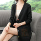 Spring and Autumn Mid-length Wool Sweater Plus Size Fashion Embroidered Blouse Simple Cardigan Middle-aged Women Jacket