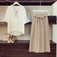 WTEMPO 2pcs Chiffon Shirt Pants Suit Women's Plus Size Spring and Summer Short Sleeve Loose Casual Two-piece Set