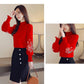 Pofulove Wild High Collar Long Sleeve Shirt Women Plus Velvet Embroidered Shirt Women Loose