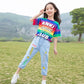 Summer Girls Suits Fashionable Children's Clothing Two-piece Printed Short Sleeve T-shirt+ Denim Pants